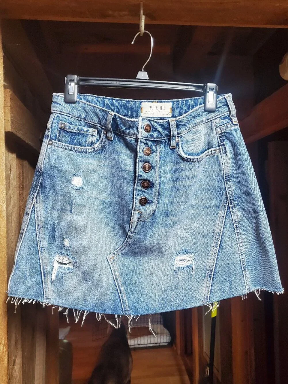 Free People We The Free light wash distressed denim mini skirt
